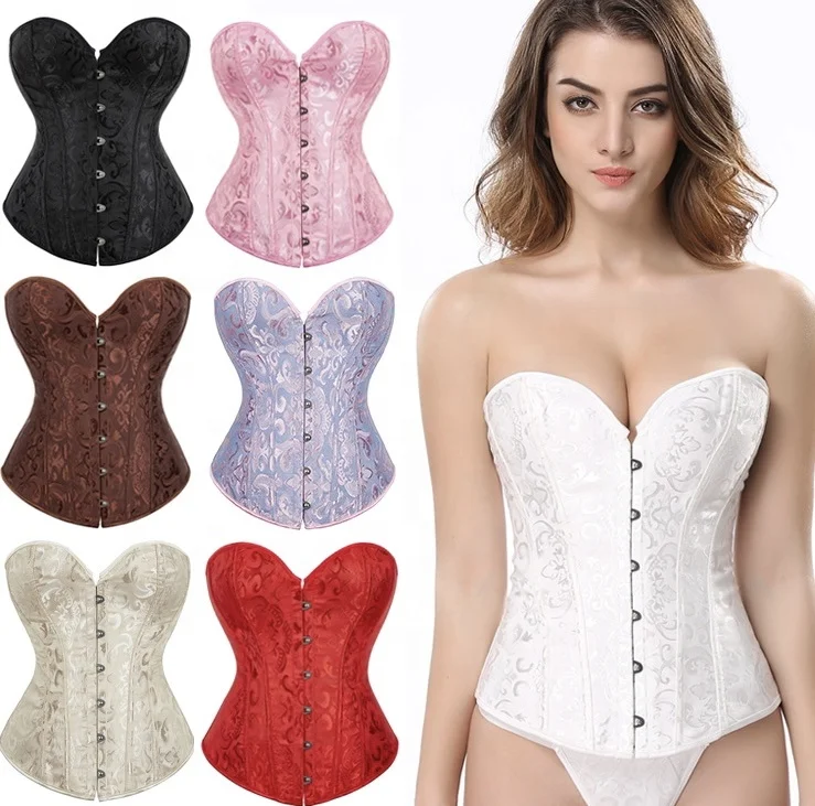 Vintage shapewear 12 rubber bones waist jacquard belt lace short shoulder top underwear corset bustier top