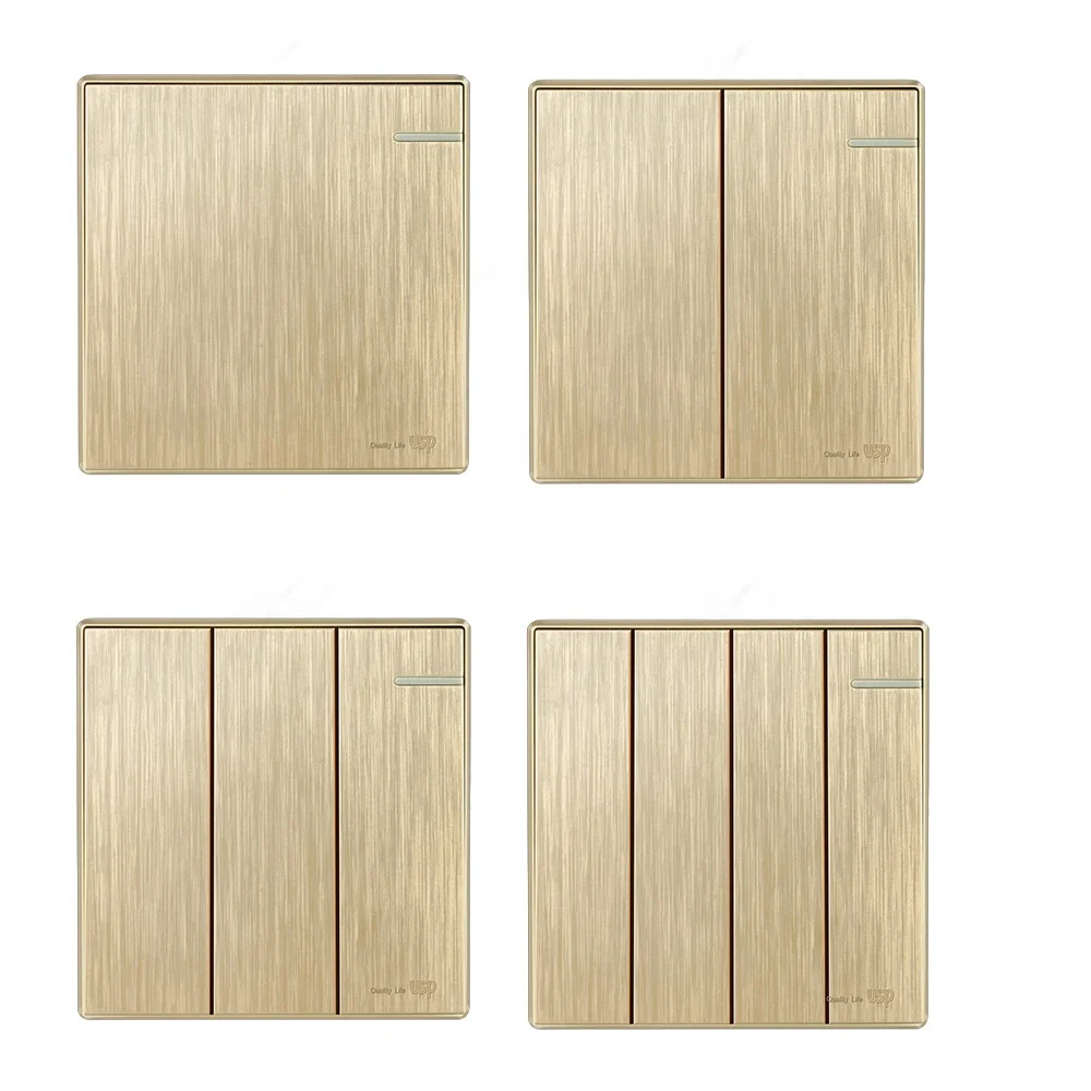 High Quality European Brushed Aluminum Panel Switches And Sockets For Home 1-4 Gang 1/2 Way Wall Light Switch 10A
