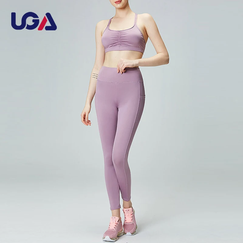 Ropa Deportiva De Mujer Fitness Items Winkled Front Yoga Bra Knitted Elastic Leggings Free Stretching Gym Climbing Clothes
