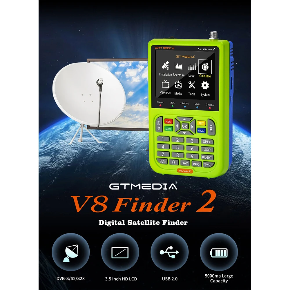 Портативный прибор для обнаружения DVB GTmedia V8 Finder2 измеритель S2X/S2/S антенна спектра петля поиска 3 5 дюймов HD ЖК-дисплей быстрая зарядка Finder