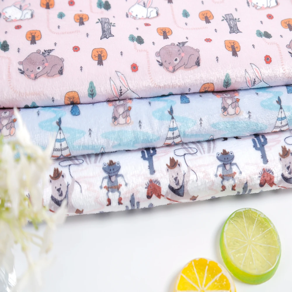 100%Polyester Knit Minky Soft Plush Fabric Digital Custom Printed For Baby Blanket