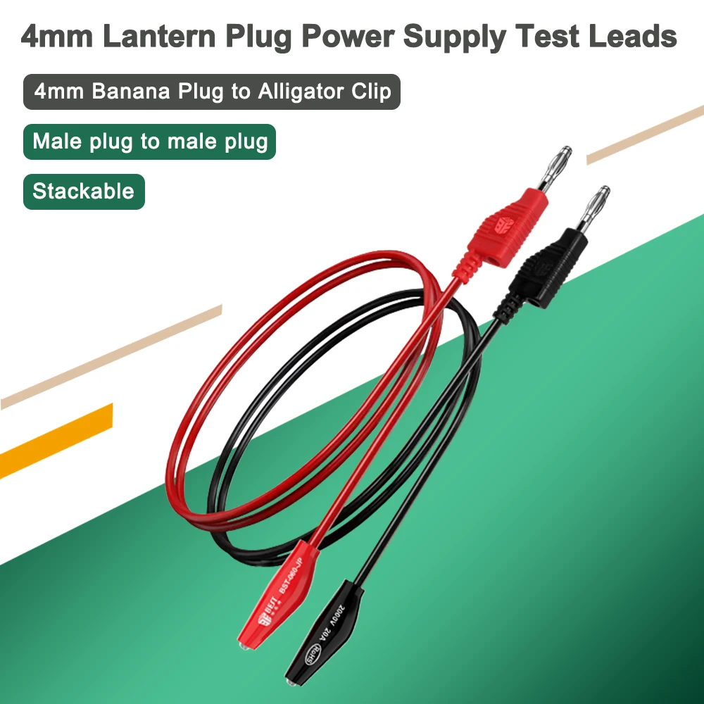 2000V 20A Rohs BST-060-JP Pure copper nickel plated superconducting stackable banana plug to alligator clip test leads