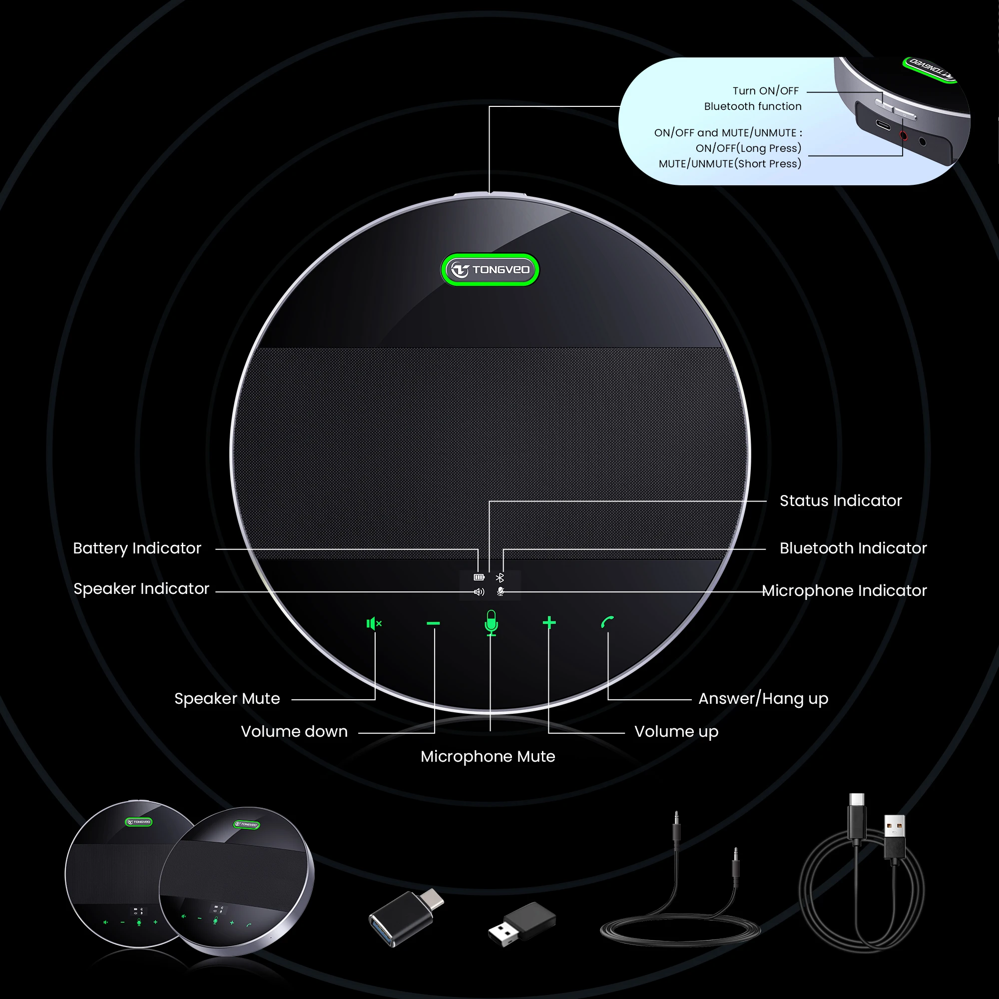 Daisy Chain 12m Pick up Blue Tooth/USB/Wireless Omni-directional 360° Conference Speakerphone