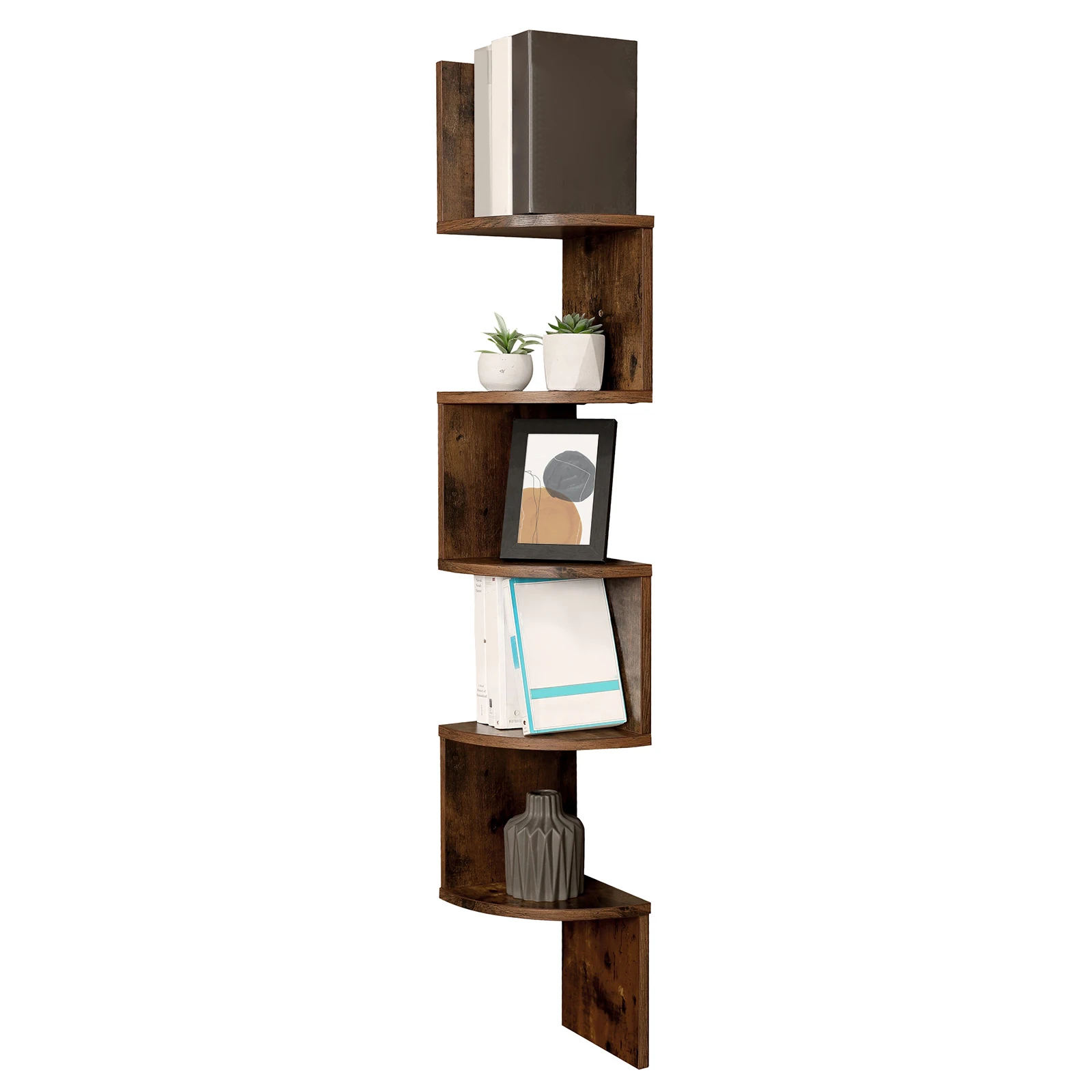 Vasagle LBC72BX Creative Design S Shaped Corner Bookcase Wall Mounted Wooden Bookshelf Modern Book Shelf