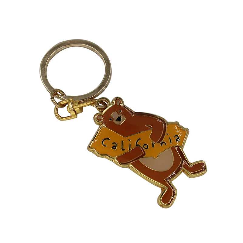 Custom city California couple bear enamel keychain custom metal keychain with epoxy for travel promotion