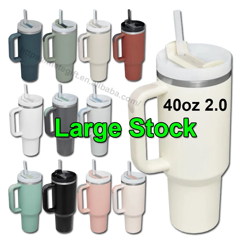 Wholesale Bulk Stainless Steel Double Wall Insulated  40 oz 40 oz Cup Mug Tumbler with Handle Stanleys Quencher Travel and Straw