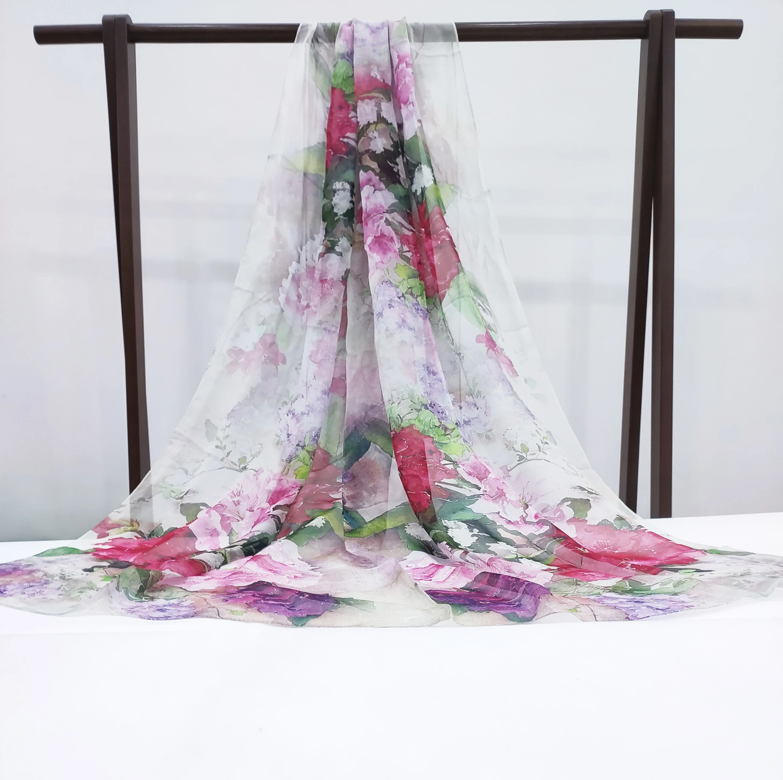 
Premium Quality Colorful Flowers Printed Shawls Pashmina 100% Pure Silk Scarf Gift For Women 