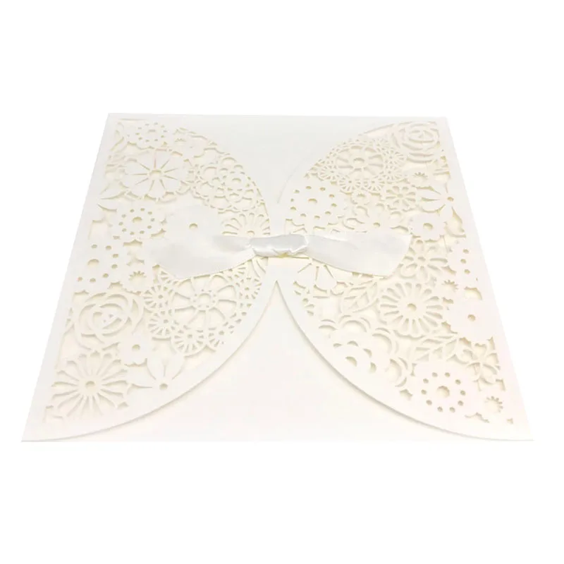 Custom Personalized 3D Laser Cut Wedding Invitations Luxury with Ribbon and Envelopes Wedding Invitation Card