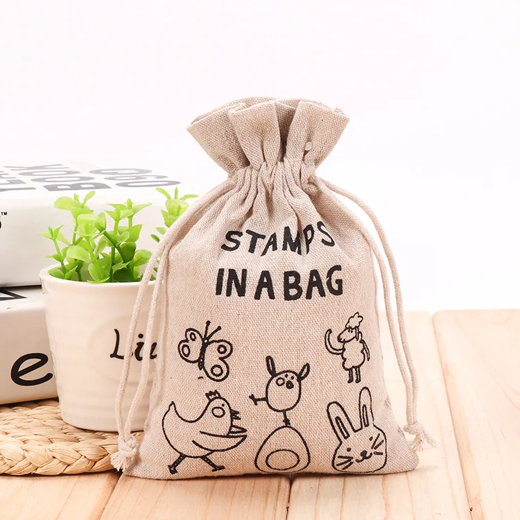 High Quality Custom Portable Jute Gift Bag Small Eco-Friendly Drawstring Canvas Shopping Bag with Logo Pattern for Promotions
