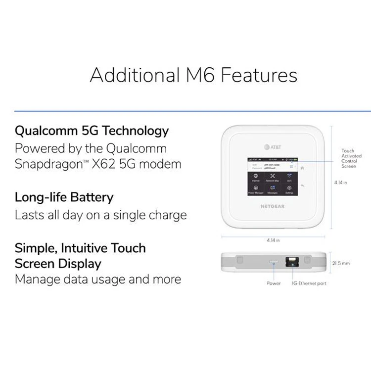 Nighthawk Netgear M6 MR6110 5G WiFi 6 Mobile Hotspot Router With 5G Sub-6 bands 5G WiFi 6 Mobile Router