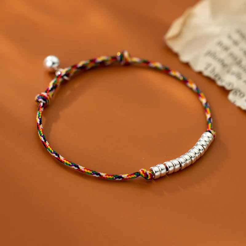 Браслет ручной работы из серебра 925 пробы с разноцветными бусинами Плетеный летний браслет в виде тропического островка