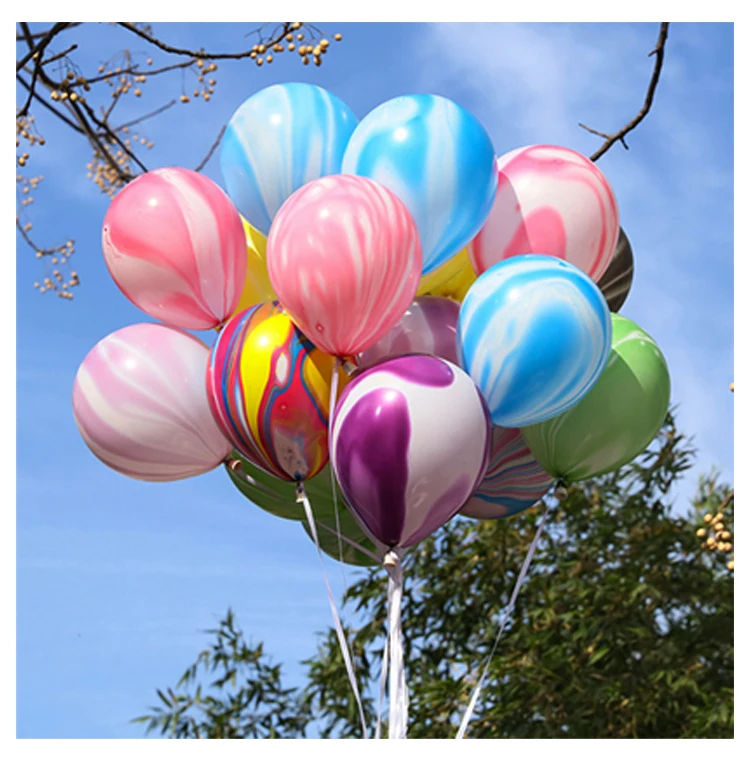 China Wholesale Birthday 12 inch Round Helium Latex Multicolor Marbled Agate Ballons Set Rainbow Color Marble Balloon