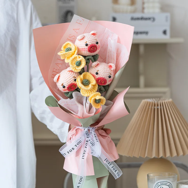 TS DIY Wool crochet flower Tulip Flower Kit Bouquet handmade crochet knit flower for Wedding Vase