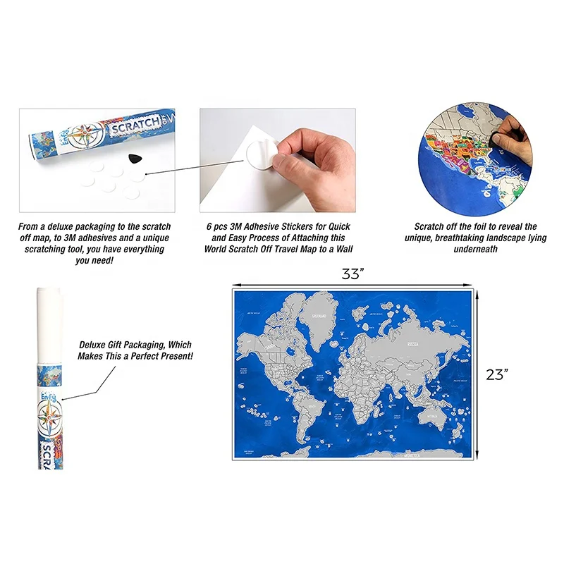 Custom Wall World Map Paper Scratch Off World Travel Map