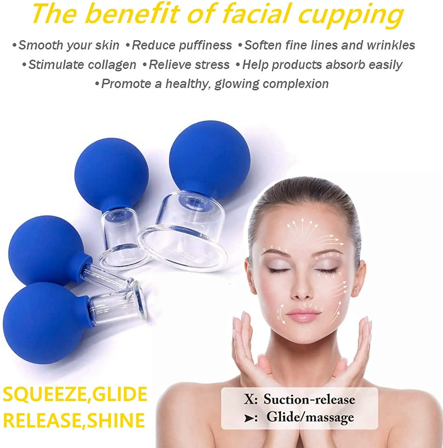 Silicone Facial Cupping Therapy Set - Eye and Face Vacuum Massage Cup Kit
