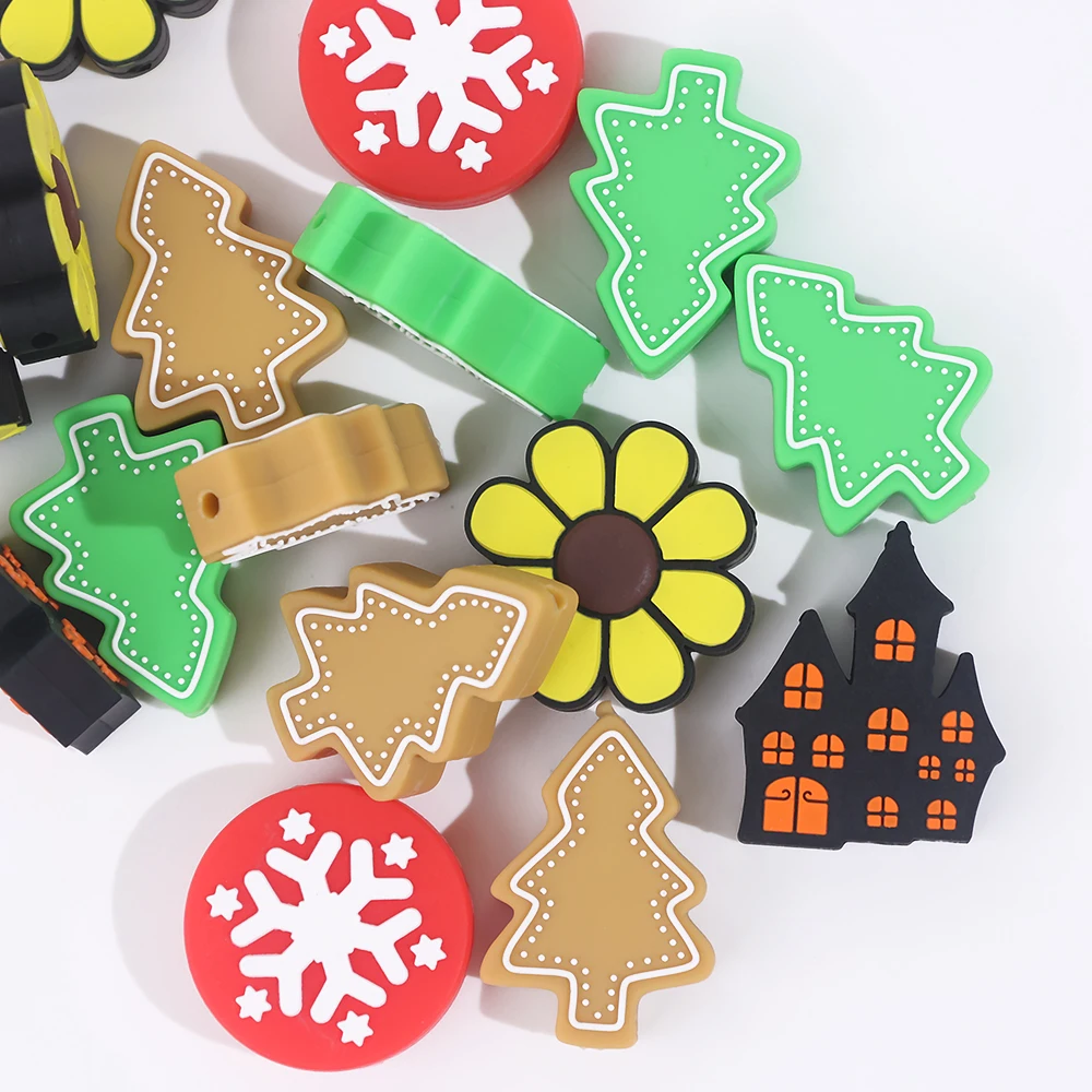 Food Grade Soft Silicone Beads Bulk Wholesale Diy Keychain Teething Chains Spacer Christmas Beads For Pens Jewelry Making Crafts