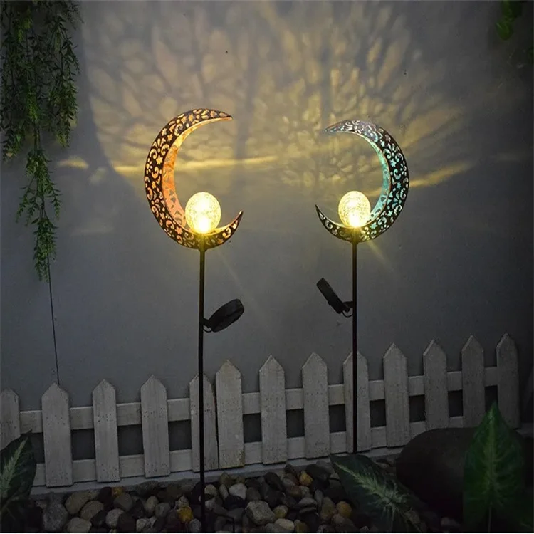 Metal Solar Light Decoration Garden Stake Solar Battery Charging Portable Decorated Crystal Star Moon Sun Lamps