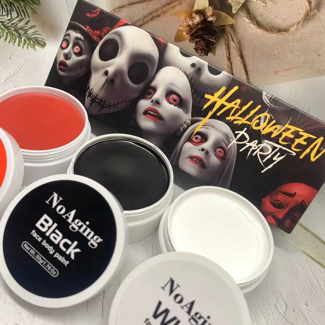 Рождественская масляная живопись на Хэллоуин, водостойкая стойкая косметика, боди-арт, принадлежности для рисования на теле, набор для рисования на теле для взрослых, веган