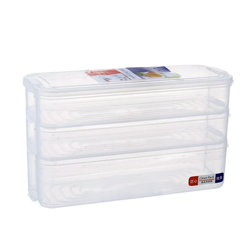 Eco-friendly BPA Free Stackable 3 Layers Plastic Food Egg Dumpling Kitchen Storage Box Fridge Organizer