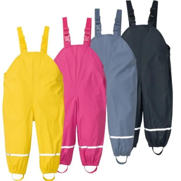 Fashionable PU toddler jumpsuits boys girls pants reflective waterproof bib pants outdoor raincoat