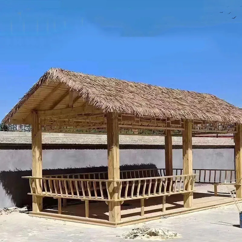 PE Easy Installation Straw Yellow Artificial Plastic Thatch for Tiki Hut Synthetic Thatch Roof