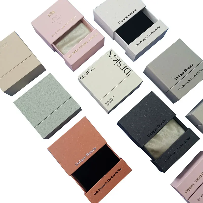 Custom Logo Cute Drawer Jewelry Packaging Box Slider Paper Jewellery Gift Box Sliding Ring Necklace Set Box