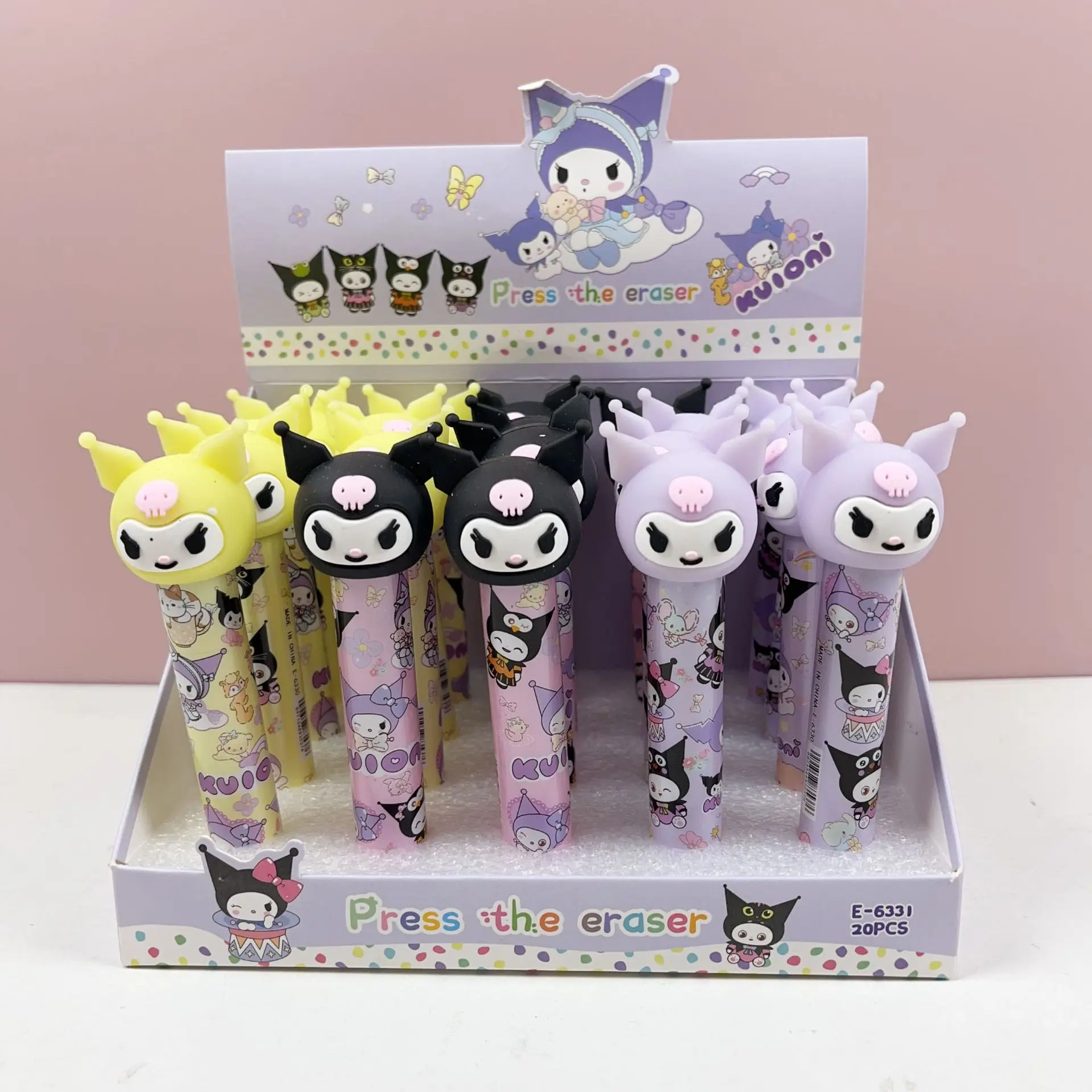 School Pressing Eraser, 20pcs/box Kuromi Press Eraser, Anime kuromi pressing cube eraser