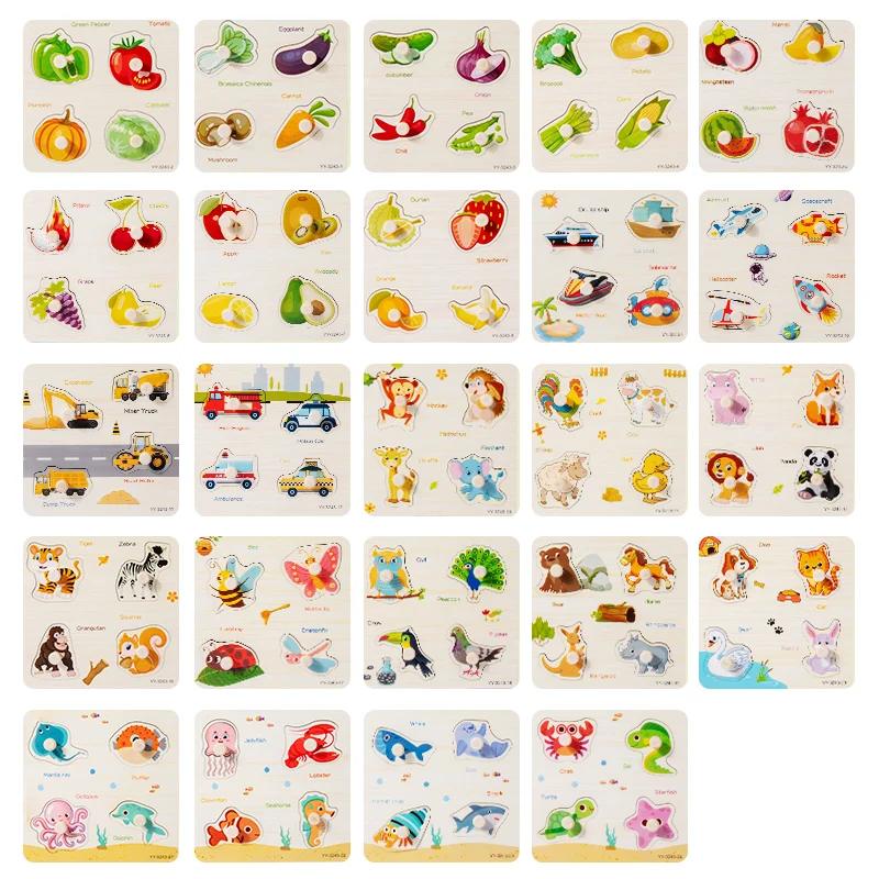 Simple Small Wooden Peg Puzzle Cartoon Animal Shape Early Educational Matching Puzzle Toys Learning Hand Grab Board Puzzle