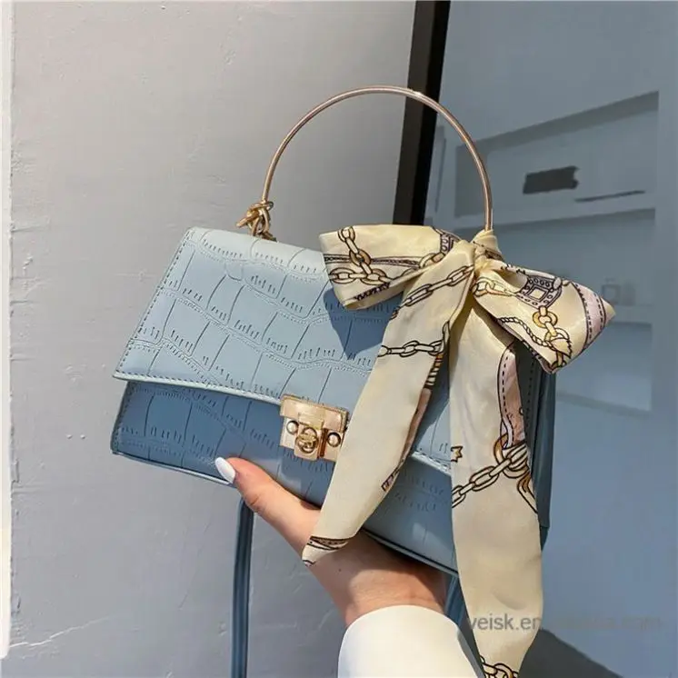 Western Style Stone Pattern Handbags New Simple Fashion Shoulder Bag  with Silk Scarf Wholesale PU Womens Bags