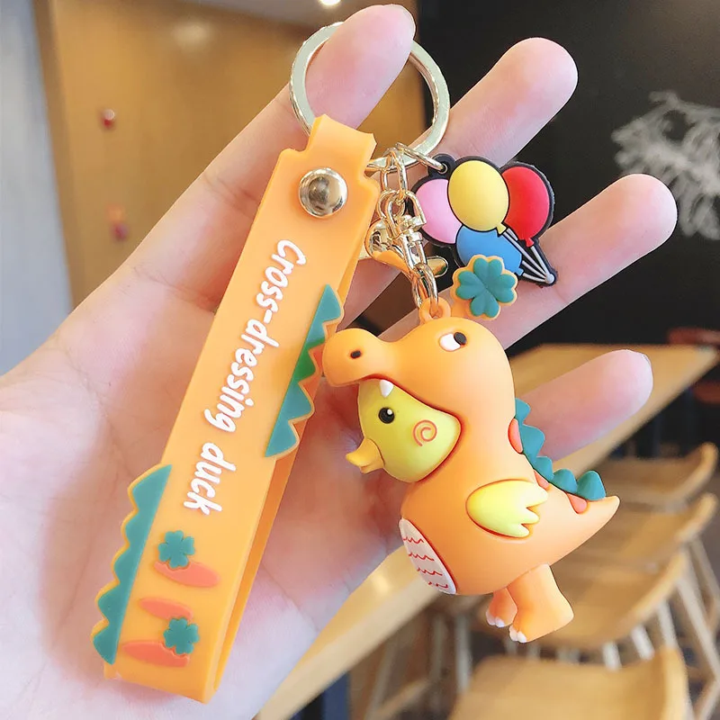 Hot Sale PVC Silicone Cartoon Dinosaur Duck Design Funny Key Chain Wholesale Custom Promotional Gift Car Bag Pendant Key Ring