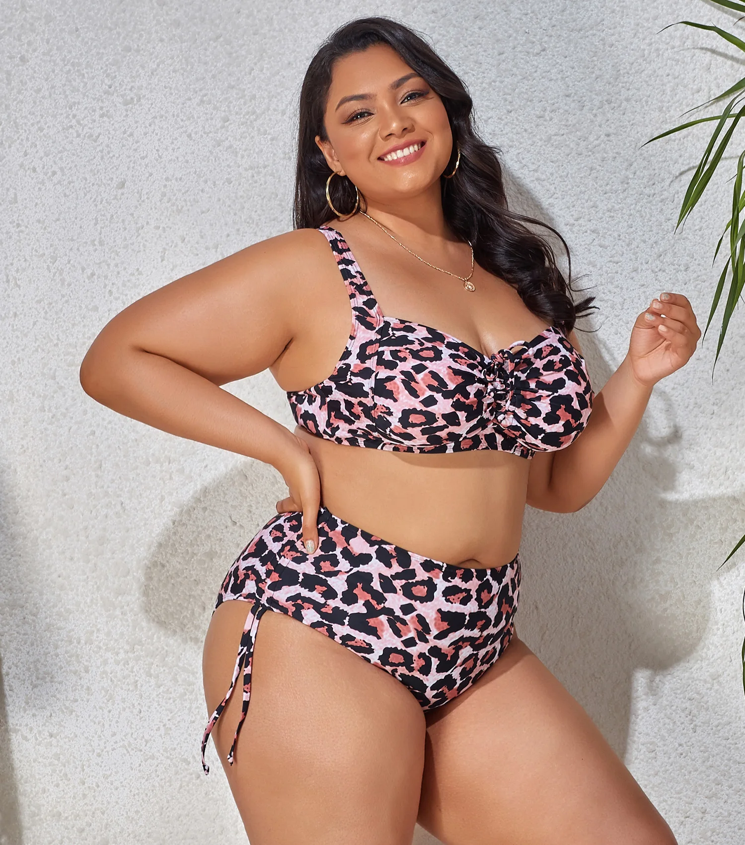 Plus Size Leopard Strappy High Waist Bikini Sets For Women 6xl Size Two Pieces Swimsuit 2022 custom