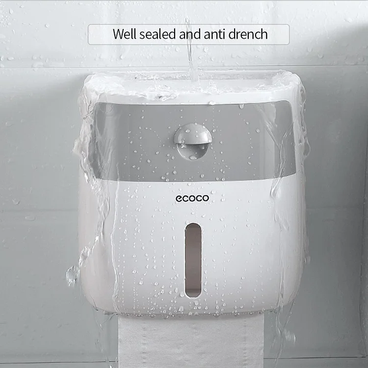 Home Wall Mounted Plastic Tissue Dispenser Kitchen Bathroom Toilet Roll Paper Towel Holder with Tissue Box Shelf and Cover