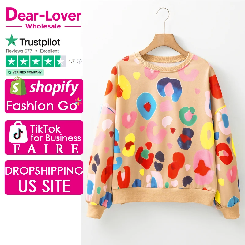 Dear-Lover Multicolor Vintage Leopard Printed Drop Shoulder Pullover Polyester Sweatshirt For Women