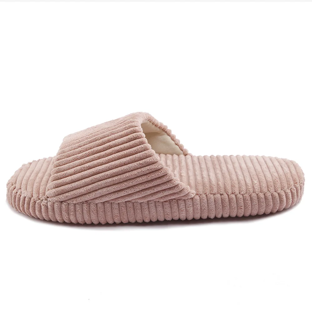 Slippers Spring and autumn corduroy breathable Korean slippers silent men and women home with indoor soft sole to absorb sweat