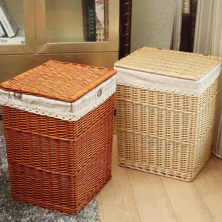 Natural hand-woven Household storage willow laundry basket
