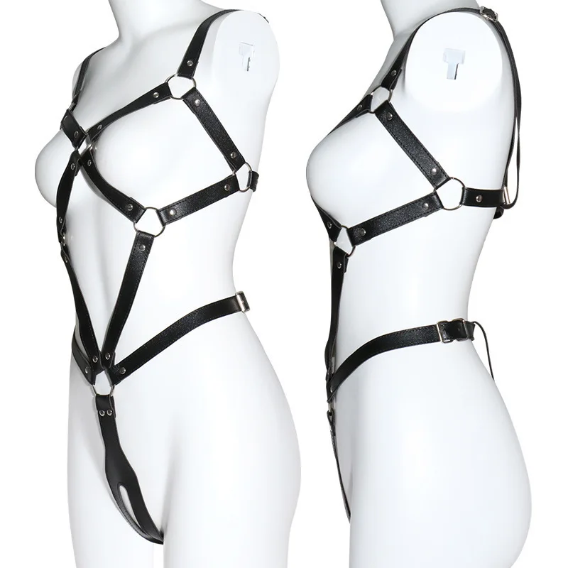 Sexy Female One-Piece Leather Bondage Gear Alternative Adult Sex Toys for Couples