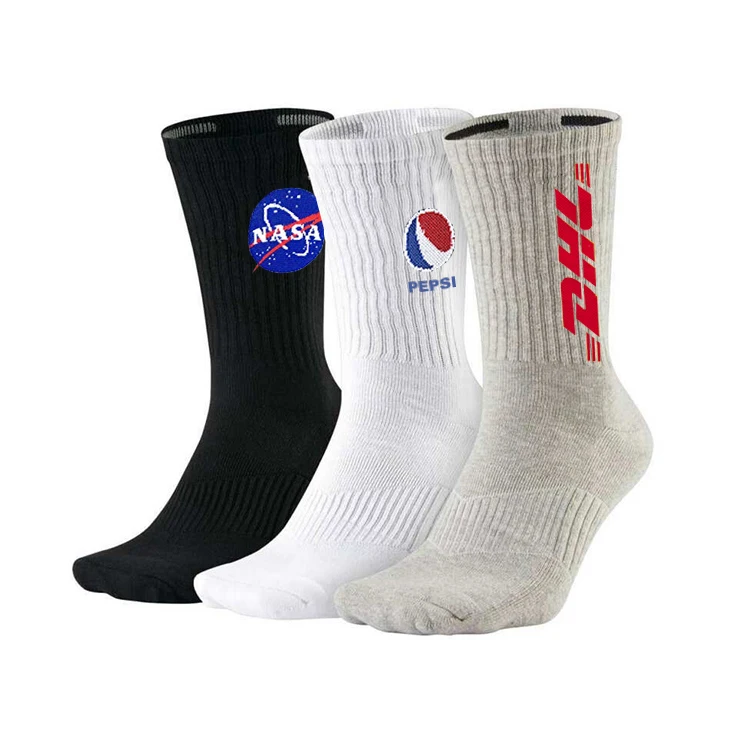 High quality sport socks black ribbed socks cotton tube custom logo socks for sports