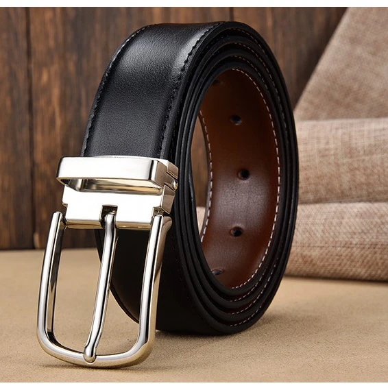 Двусторонний мужской ремень из натуральной кожи классический пояс с классической пряжкой язычком