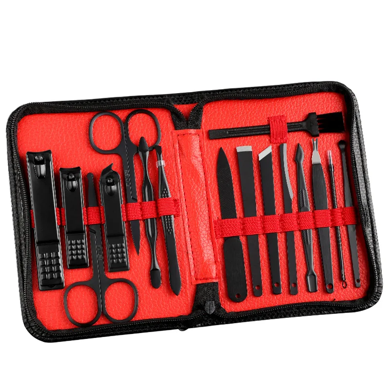 professional Promotion black 16-piece set nail beauty tool set nail clippers eyebrow trimmer  manicure set