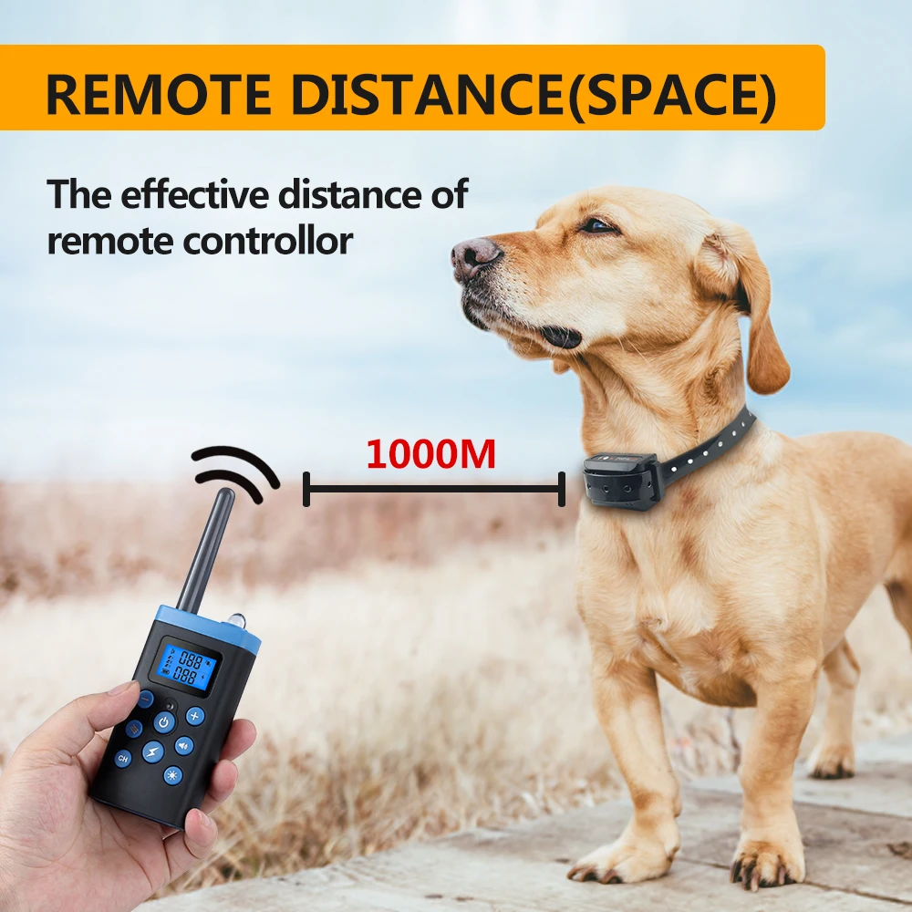 PaiPaitek Rechargeable 1000M Remote Controlled Shocker Anti Barking Dog Training Collar Electric Shock Training For 2 Dogs