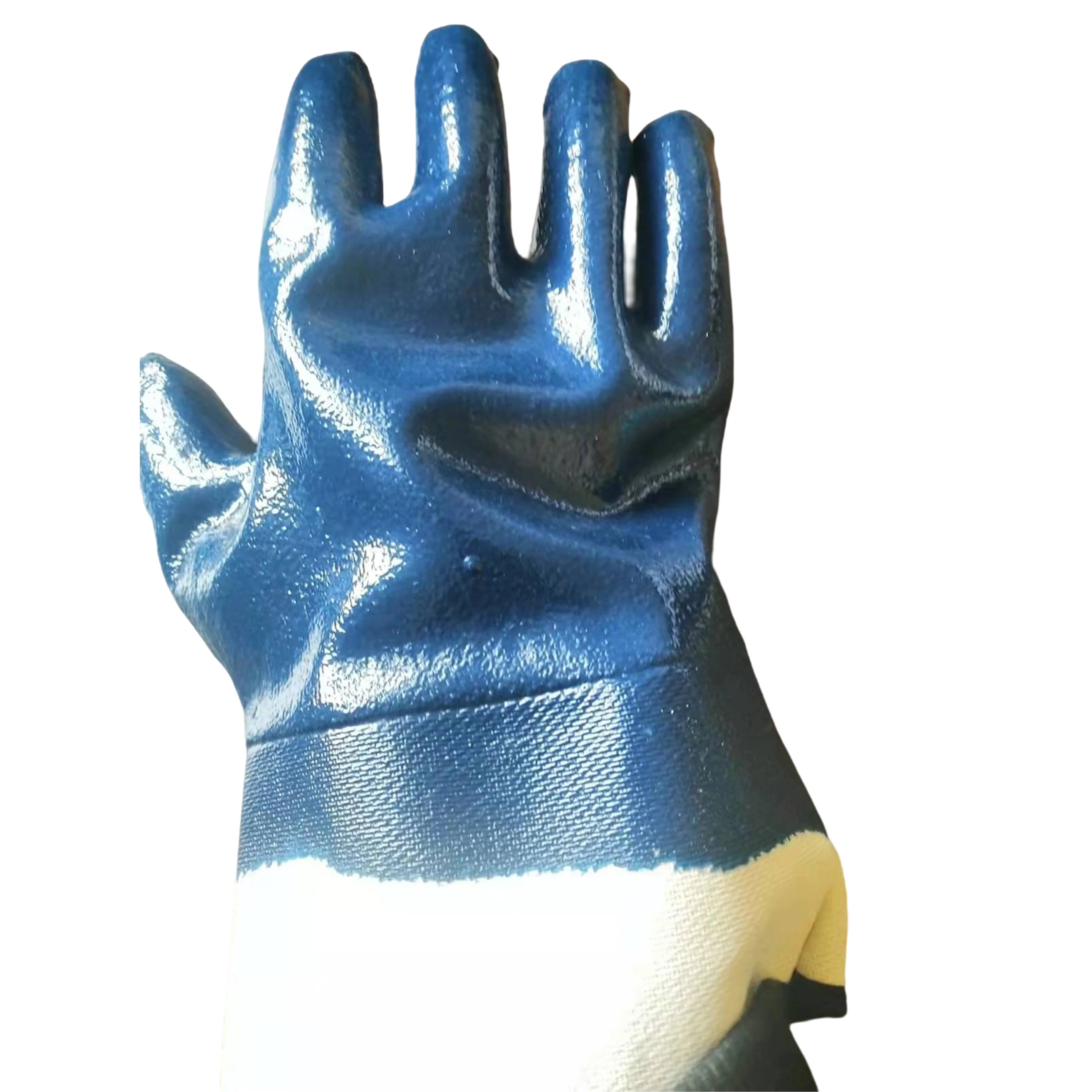 blue heavy duty nitrile gloves with jersey liner  safety cuff nitrile gloves