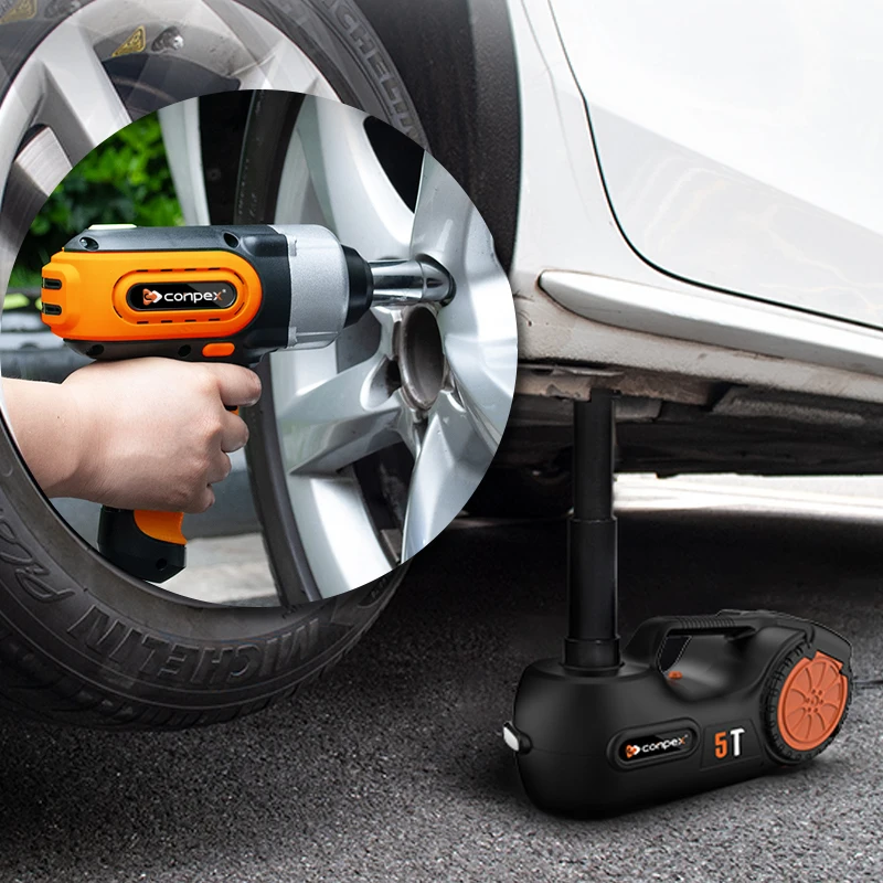 Portable Durable Black Electric Car Jack Hydraulic Jacks And Impact Wrench For Emergency Repair