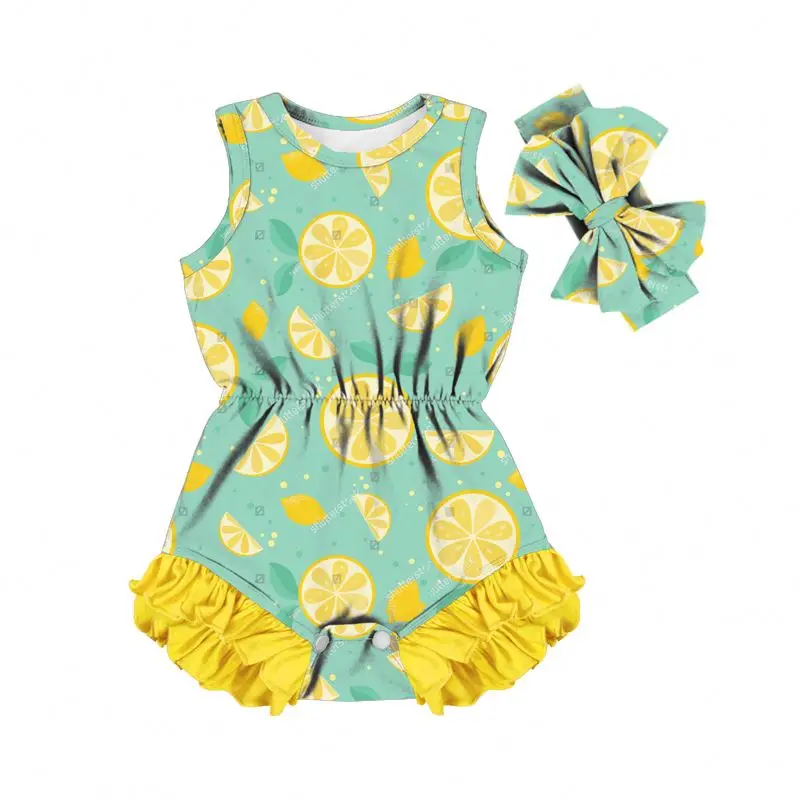 
Lemon Printing Golden Baby High Quality Girls Girl Romper Ruffle Rompers Wholesale Price 