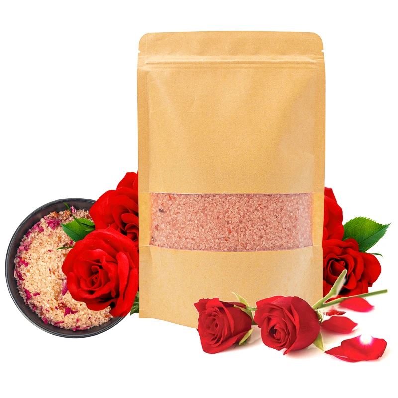 Wholesale Essential Oil Rose Petals Himalayan Bath Salt Bubble Spa Bath Salts Jar With Flowers