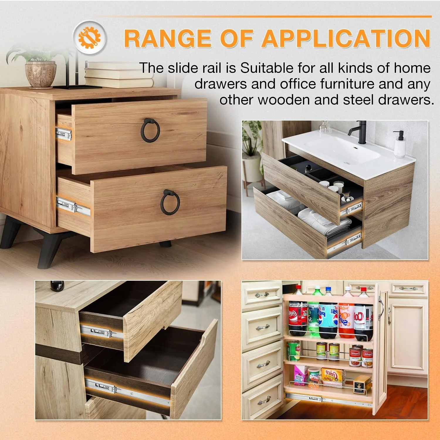 Kitchen Cabinet Drawer Rail Stainless Steel 3-fold Full Extension Ball Bearing Drawer Slide For Cabinet Accessories