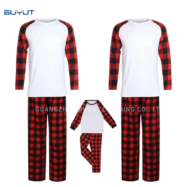 2021 Winter Sleepwear New  Red+Black Plaid Sleeve Family Suits Men and Women Kids sublimation blank Christmas Pajamas