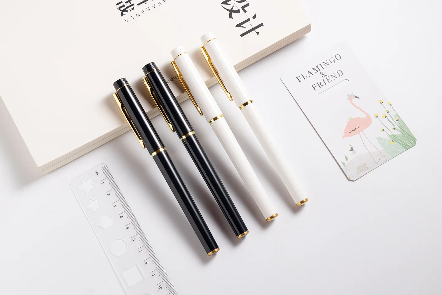 Custom Logo Promotion Gift Pen Wholesale Office Stationery White Roller Pen Metallic Simple Sense Plastic Gel Pen