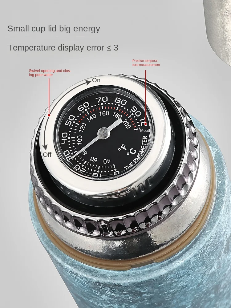 IMOGY Luxury Titanium Insulated Water Bottle Mechanical Thermometer Display Double-Layer Vacuum Antibacterial Tea Cup for Adults
