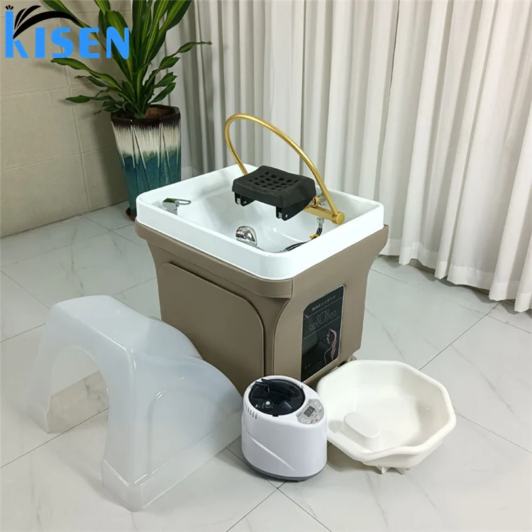 Kisen Modern Luxury Hair Salon Shampoo Bowl Massage Shampoo Chair Salon Furniture Backwash Units Hair Washing Chair with Basin