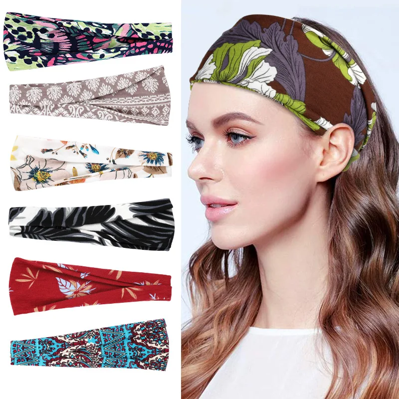 Wholesale Printed Head Wraps Gym Fitness Elastic Hair Band Hair Accessories Sports Hairband Fashion Custom Headband For Women